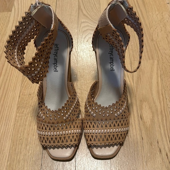 Jeffrey Campbell Shoes - Jeffrey Campbell Besante Laser Cut Wedges Ankle Strap Zip Up Heel Neutral Sz 6.5